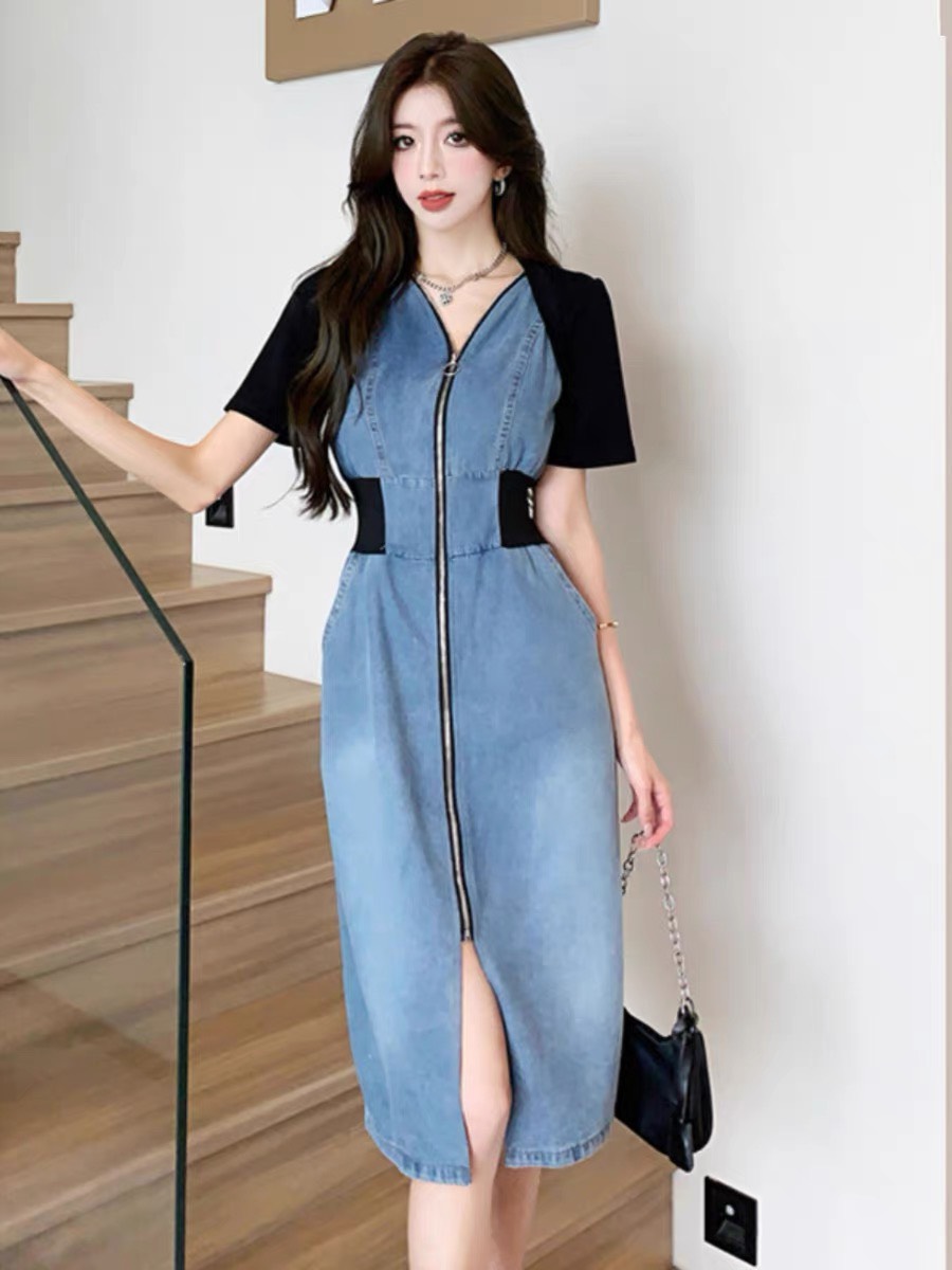 ĐẦM JEAN PHỐI KHÓA CAO CẤP D46